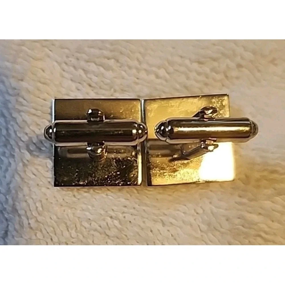 Vintage Silver Tone Cufflinks Letter R Monogram Square Swivel Back